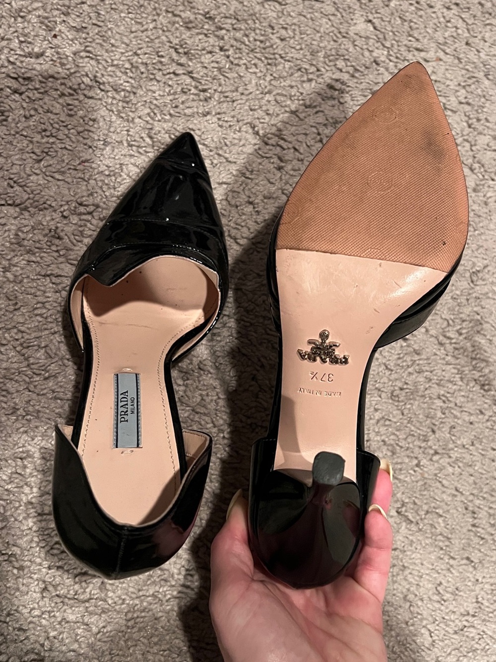 $1100 Prada 2018 Black Patent Leather D’orsay Pumps size 37.5/6.5-7 - Picture 4 of 6